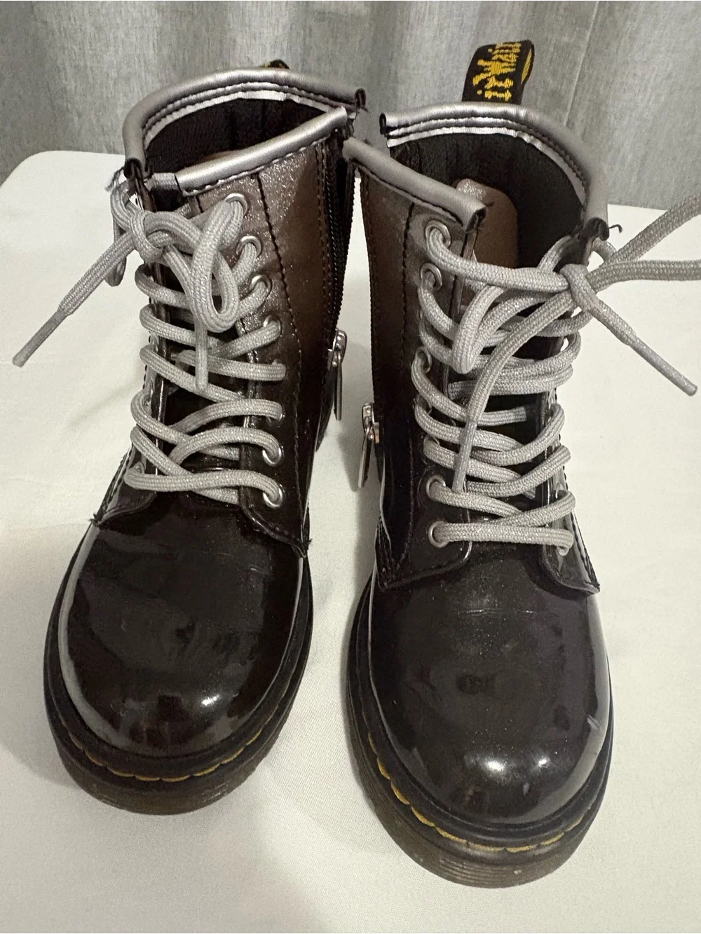 Dr. Martens Toddler Girl Black and Silver Boots Size 11 Pre Owned